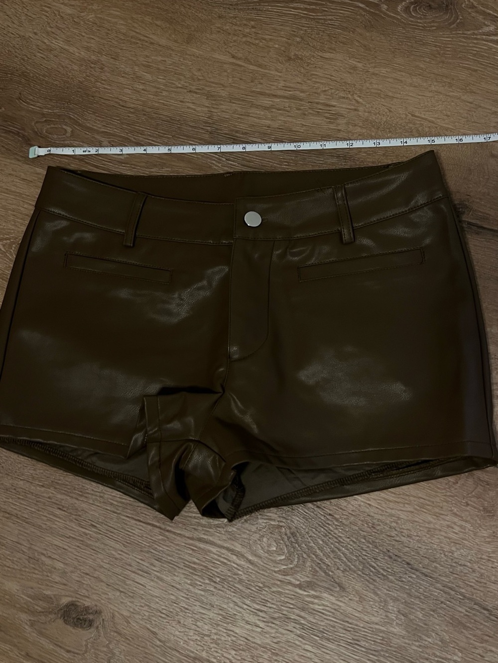Women’s Faux Leather Shorts - Olive Brown